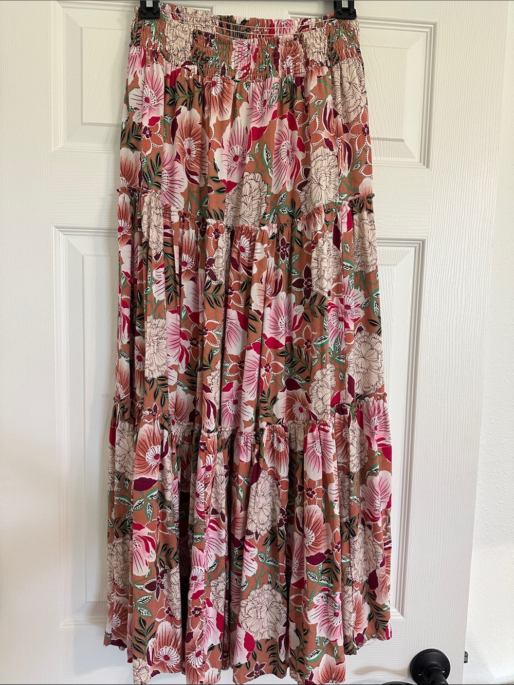Petal & Pup Floral Tiered Maxi Skirt in Brown, Pink and Cream